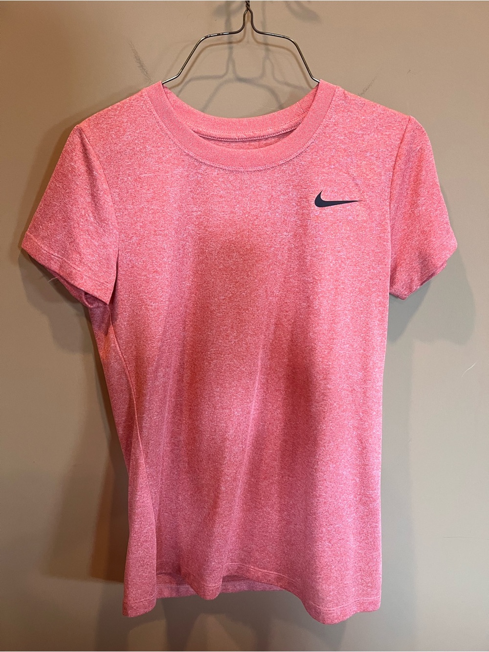 Nike Women's Heather Pink Short Sleeve Dri-FIT Tee with Navy Swoosh